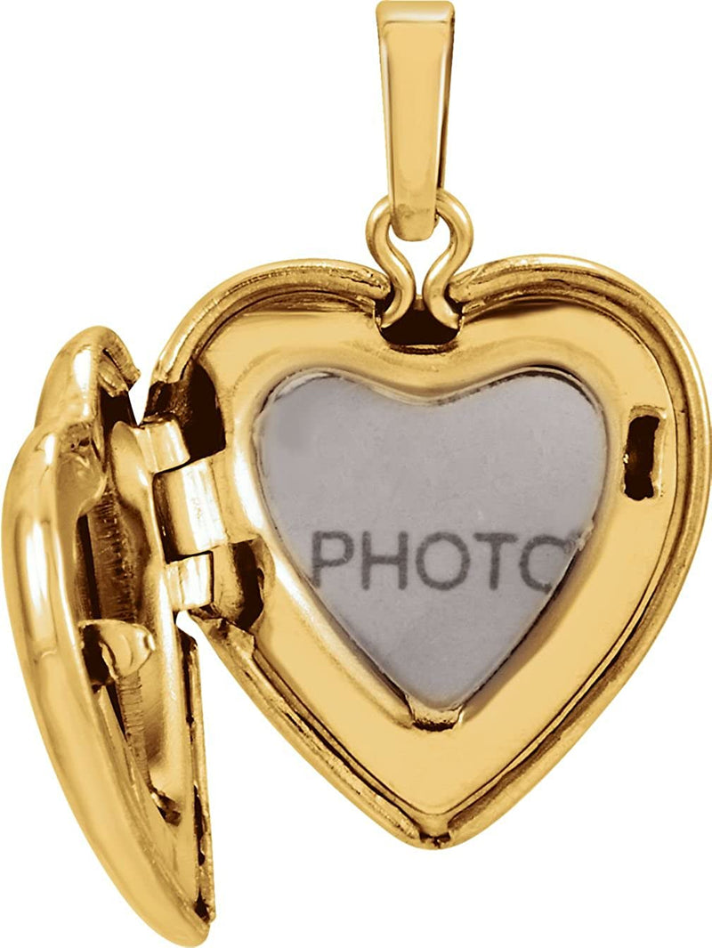 Petite 14k Yellow Gold Diamond Heart Locket Pendant (.0067 Ct, G-I Color, I3 Clarity)