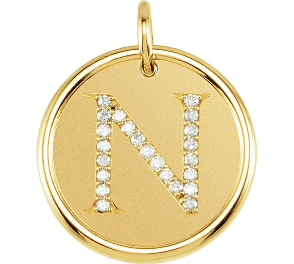 Diamond Initial "N" Round Pendant, 18k Yellow Gold-Plated Sterling Silver (0.1 Ctw, Color GH, Clarity I1)