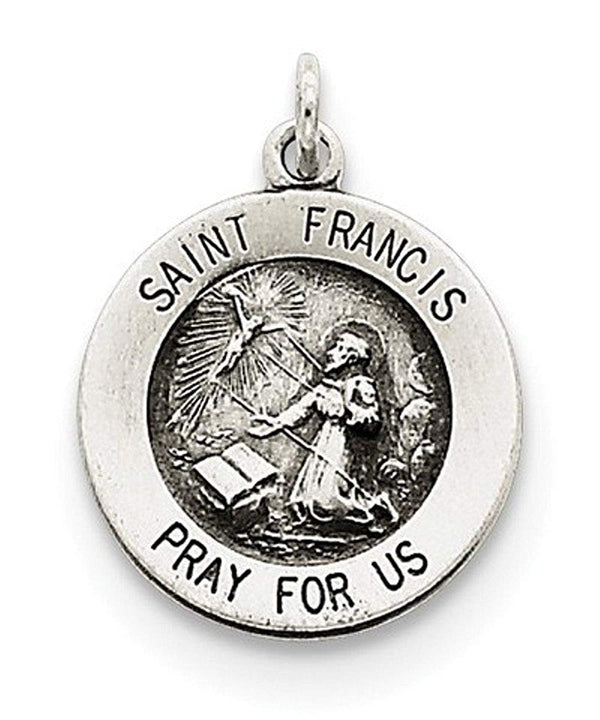 Sterling Silver Antiqued Saint Francis Medal (22X16MM)