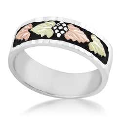 Diamond-Cut Antiqued Band, Sterling Silver, 12k Green and Rose Gold Black Hills Gold Motif