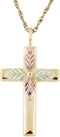 Beveled Passion Flower Cross Pendant Necklace, 10k Yellow Gold, 12k Green Gold, 12k Rose Gold Black Hills Gold, 18"