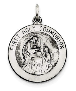 Sterling Silver Antiqued First Holy Communion Medal (30X22MM)