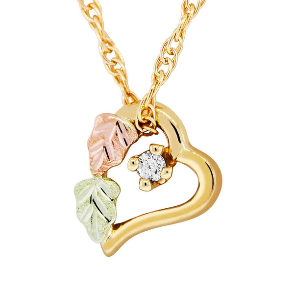 Ave 369 Diamond Heart Pendant Necklace, 10k Yellow Gold, 12k Green and Rose Gold Black Hills Gold Motif, 18"