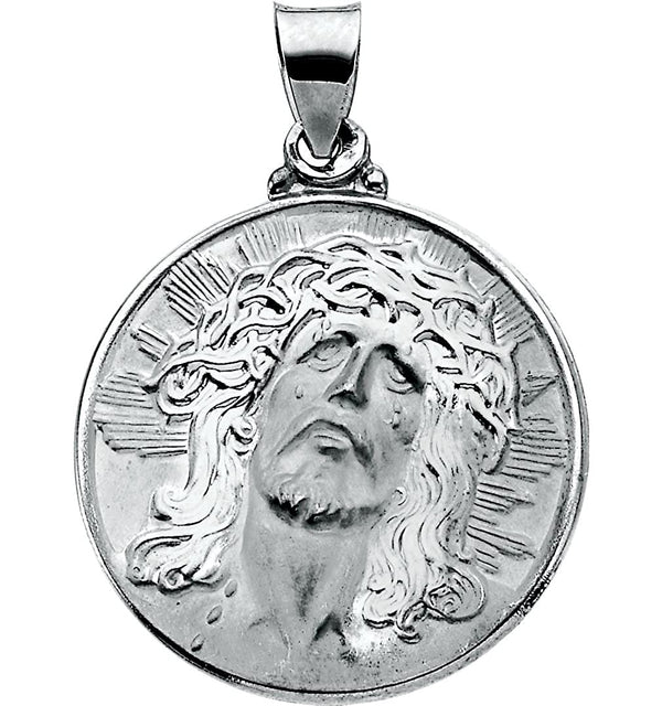 14k White Gold Hollow Face of Jesus (Ecce Homo) Pendant (23.25x23.5 MM)