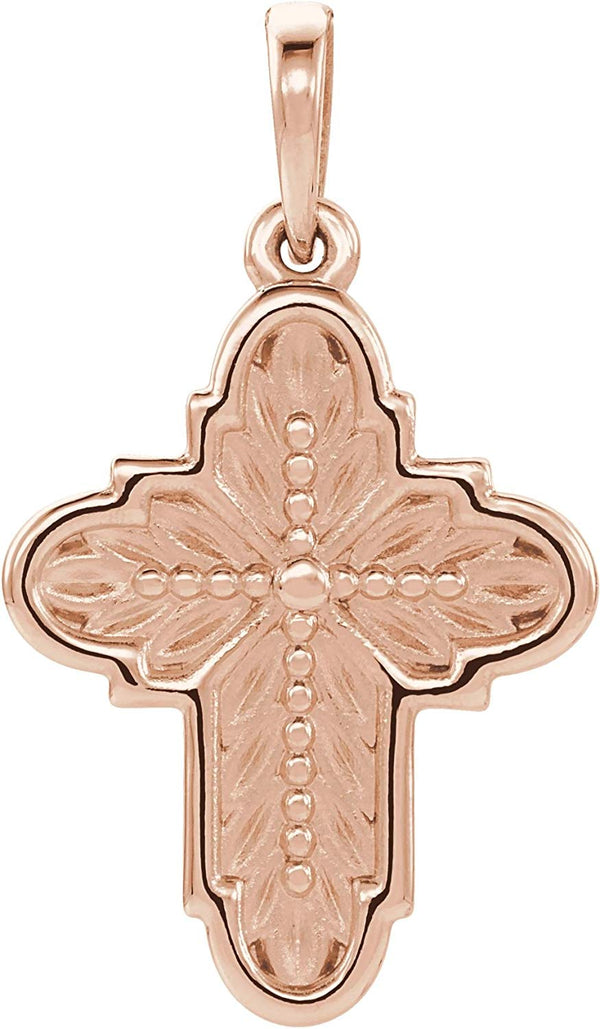 Ornate Leaf Cross 14k Rose Gold Pendant (19.00X13.70 MM)