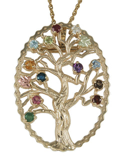 Multi Gemstone Tree Pendant Necklace, 10k Yellow Gold, 12k Green and Rose Gold Black Hills Gold Motif, 18"