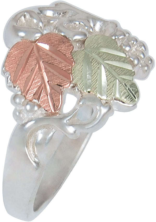 Grape Leaf Statement Ring, Sterling Silver, 12k Green and Rose Gold Black Hills Gold Motif, Size 10.5