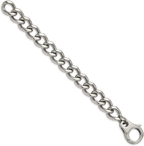 Men's Stainless Steel 15mm Flat Curb Link Bracelet, 8.5 Inches
