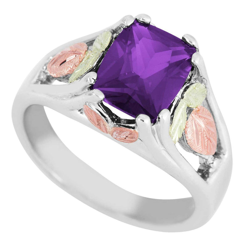 February Birthstone Created Soude Amethyst Ring, Sterling Silver, 12k Green and Rose Gold Black Hills Silver Motif