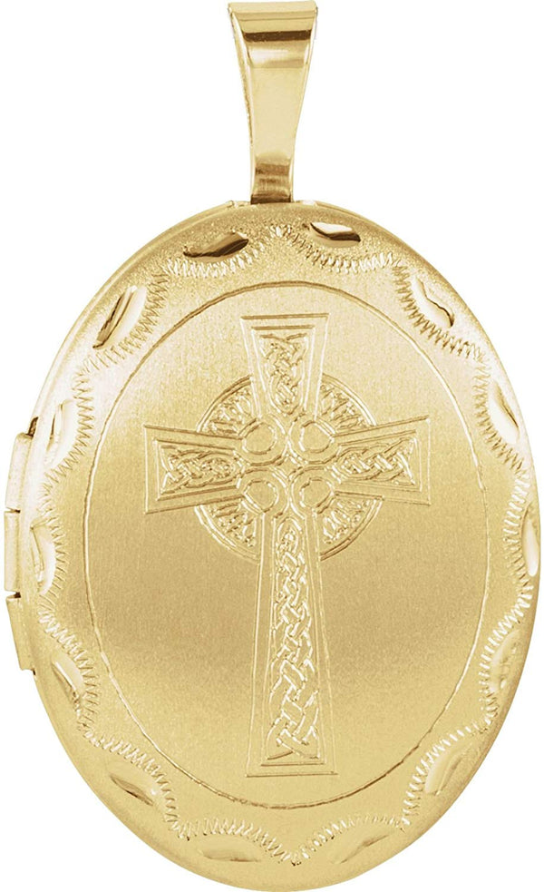 Oval Celtic Halo Cross 14k Yellow Gold Plated Sterling Silver Locket Pendant (19.20X15.00 MM)