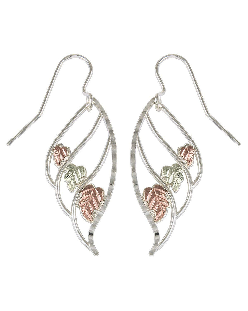 Angel Wing Earrings, Sterling Silver, 12k Green and Rose Gold Black Hills Gold Motif