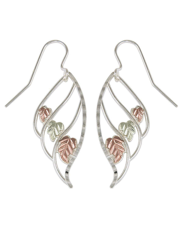 Angel Wing Earrings, Sterling Silver, 12k Green and Rose Gold Black Hills Gold Motif