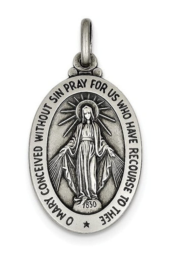 Sterling Silver Antiqued Miraculous Medal (40X30MM)