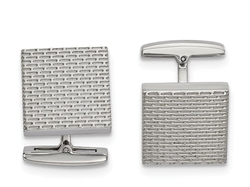 Stainless Steel Polished white Textured Square Cuff Links, 20.48MMX17MM