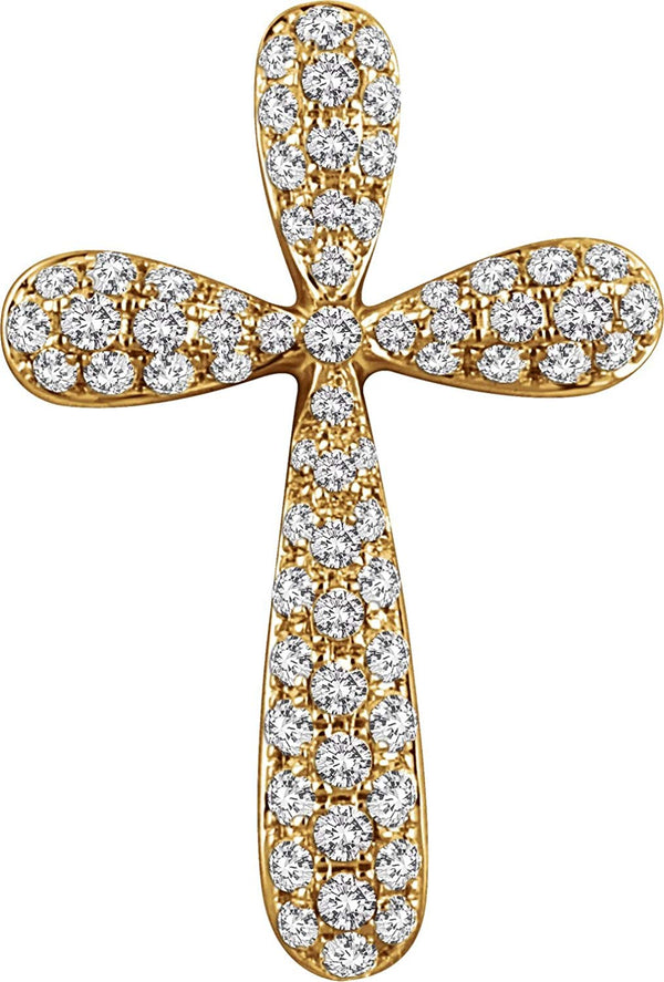 Diamond Petal Cross Pendant, Rhodium-Plated 14k Yellow Gold (.33 Ctw, H+ Color, I1 Clarity)