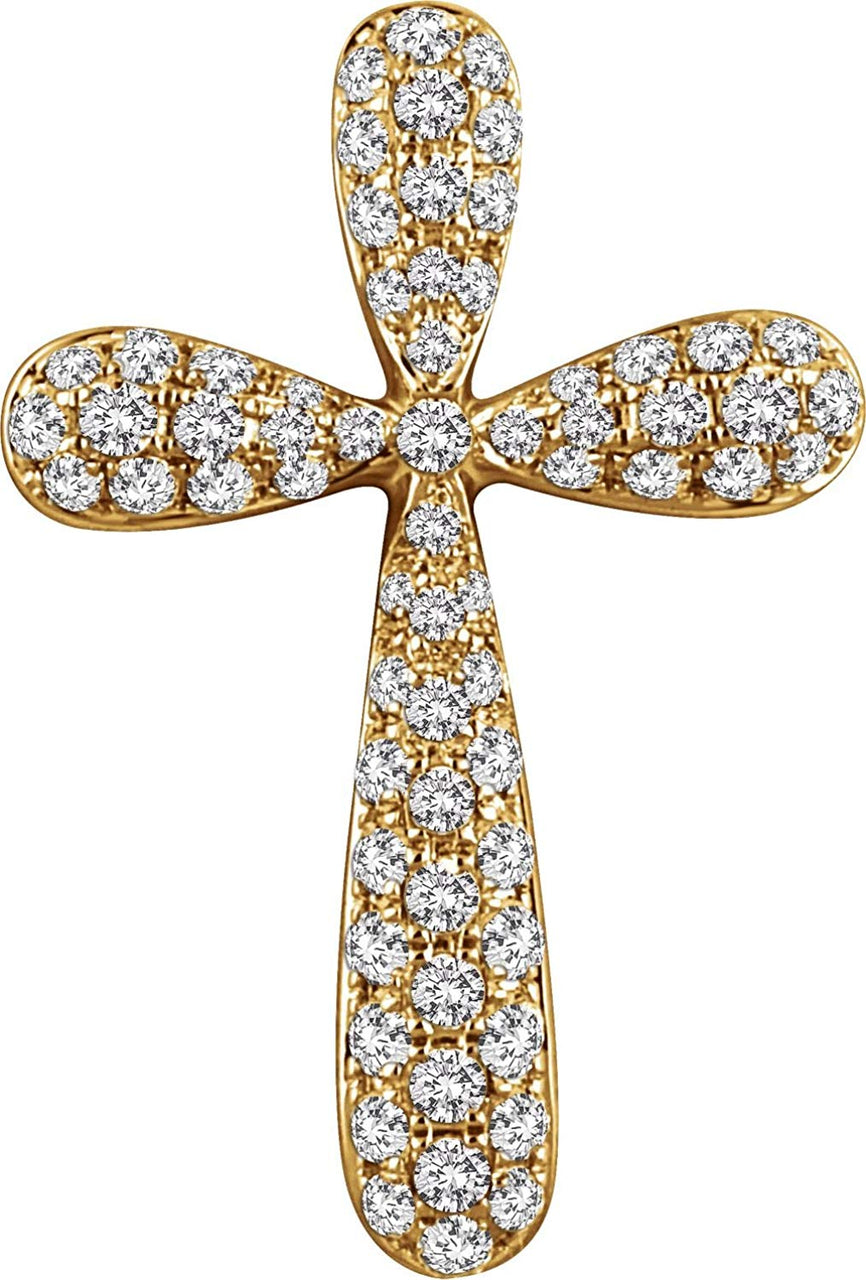 Diamond Petal Cross Pendant, Rhodium-Plated 14k Yellow Gold (.33 Ctw, H+ Color, I1 Clarity)