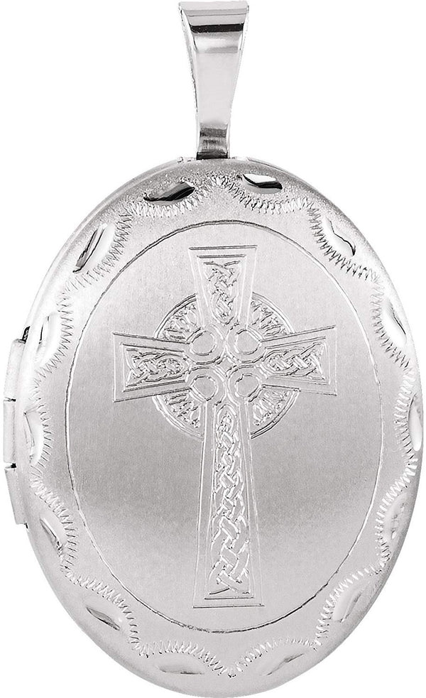Oval Celtic Halo Cross Sterling Silver Locket Pendant (26.00X20.00 MM)