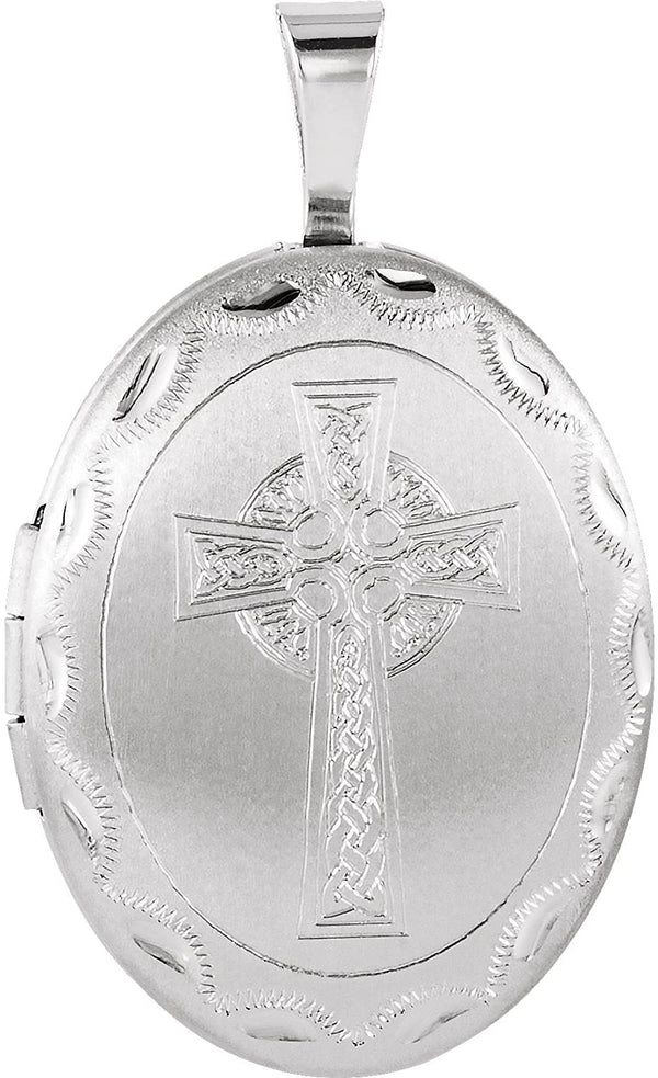 Oval Celtic Halo Cross Sterling Silver Locket Pendant (19.20X15.00MM)