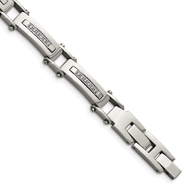 Men's Stainless Steel CZ Link Bracelet, 8.25 Inches