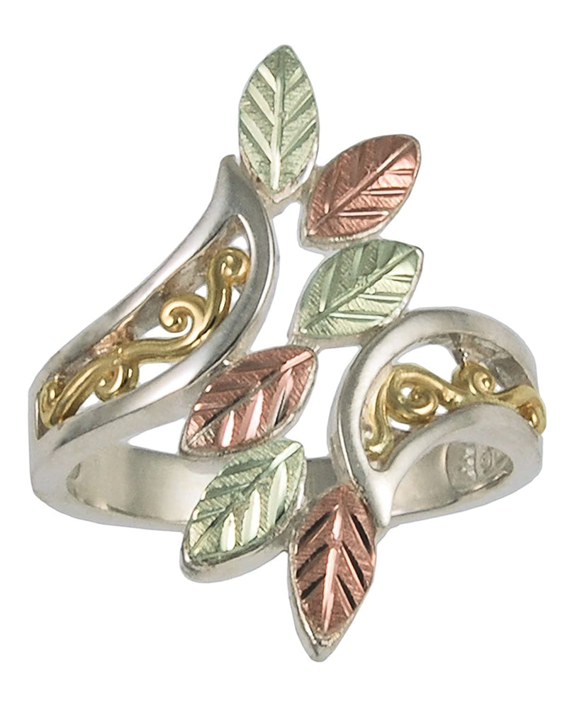 Fancy Bypass Scrollwork Ring, 10k Yellow Gold, Sterling Silver, 12k Green and Rose Gold Black Hills Gold Motif