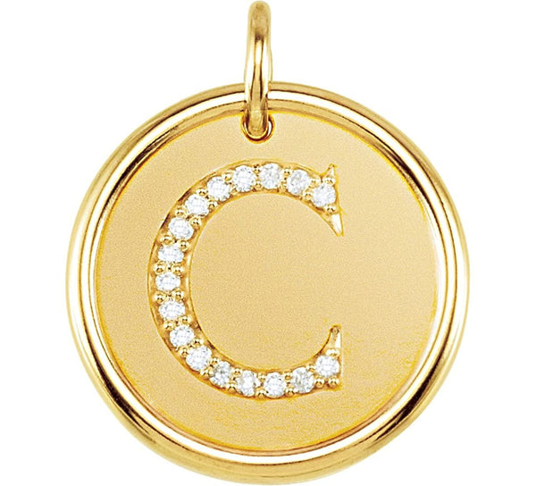 Diamond Initial "C" Round Pendant, 18k Yellow Gold-Plated Sterling Silver (.08 Ctw, Color G-H, Clarity I1 )