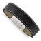 Men's Brushed Stainless Steel Black Leather Bracelet, 8.25"