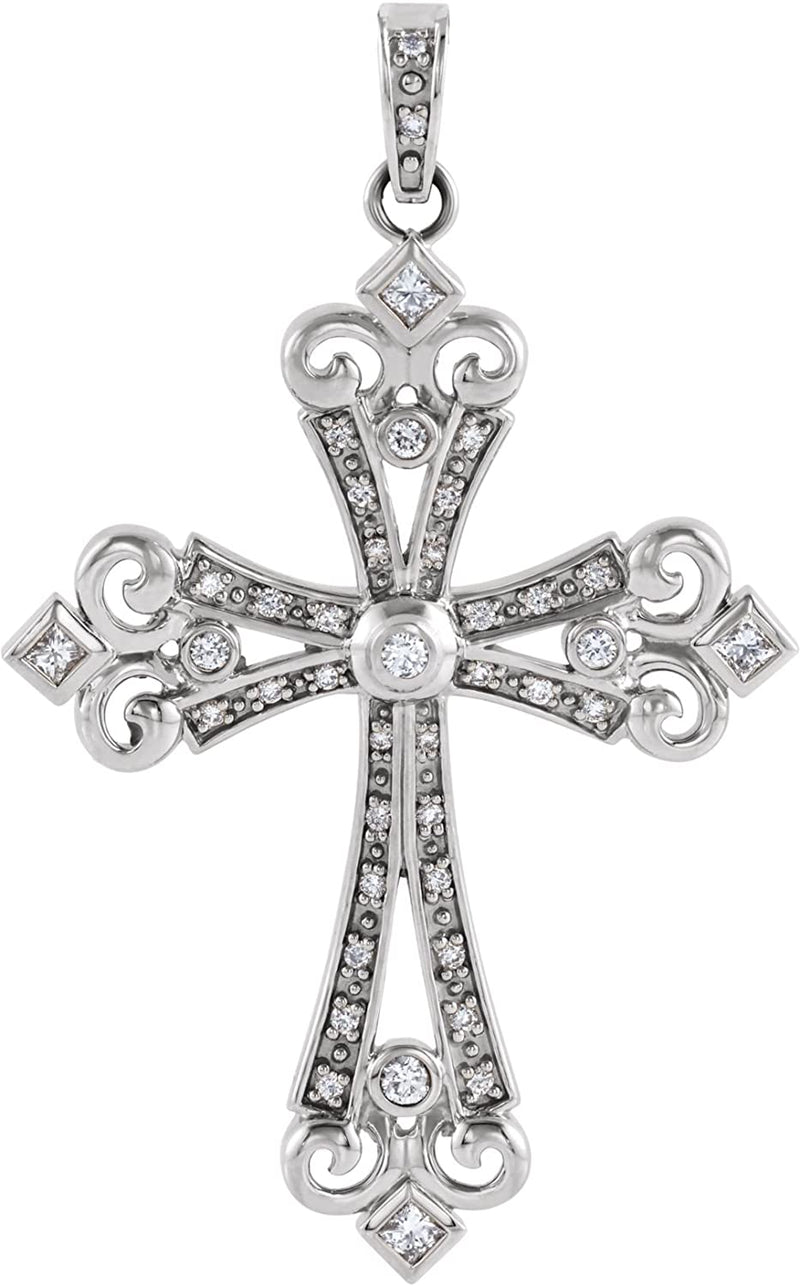 Diamond Fleur-de-Lis Cross 14k White Gold Pendant (.625 Ctw, G-H Color, I1 Clarity)
