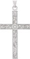 Embossed Flowers Cross 14k White Gold Pendant