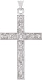 Floral True Cross Rhodium-Plated 14k White Gold Pendant (49x25 MM)