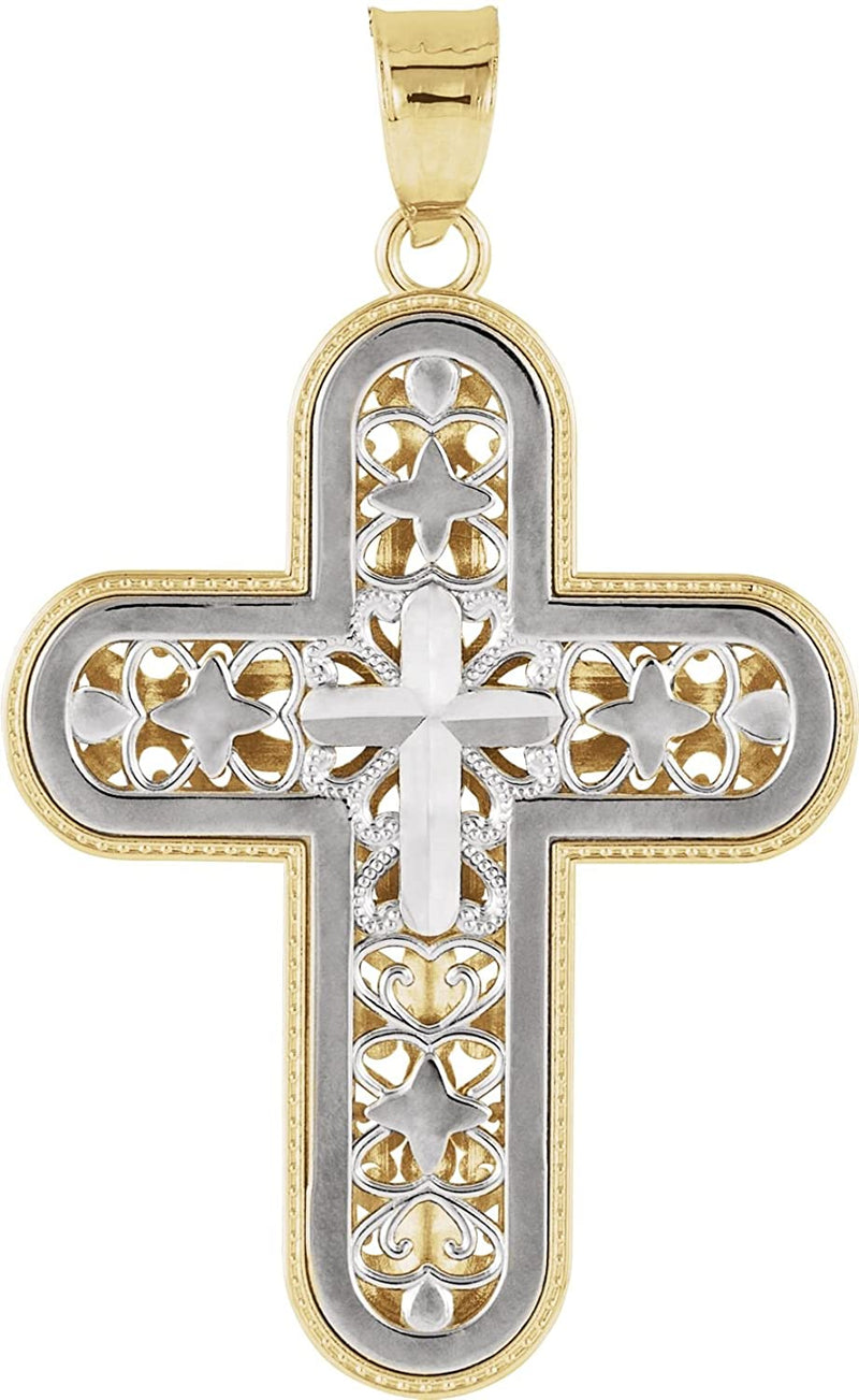 Two-Tone Reversible Cross 14k White and Yellow Pendant (31X24.25 MM)