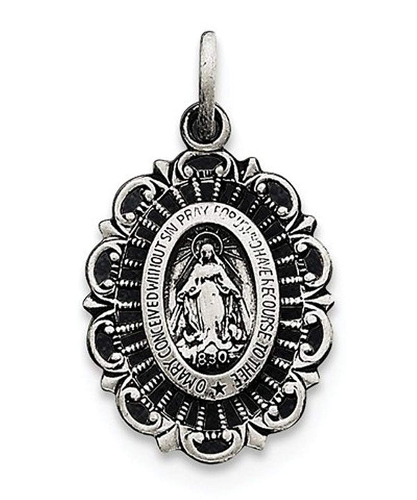 Sterling Silver Antiqued Miraculous Medal(27X15MM)