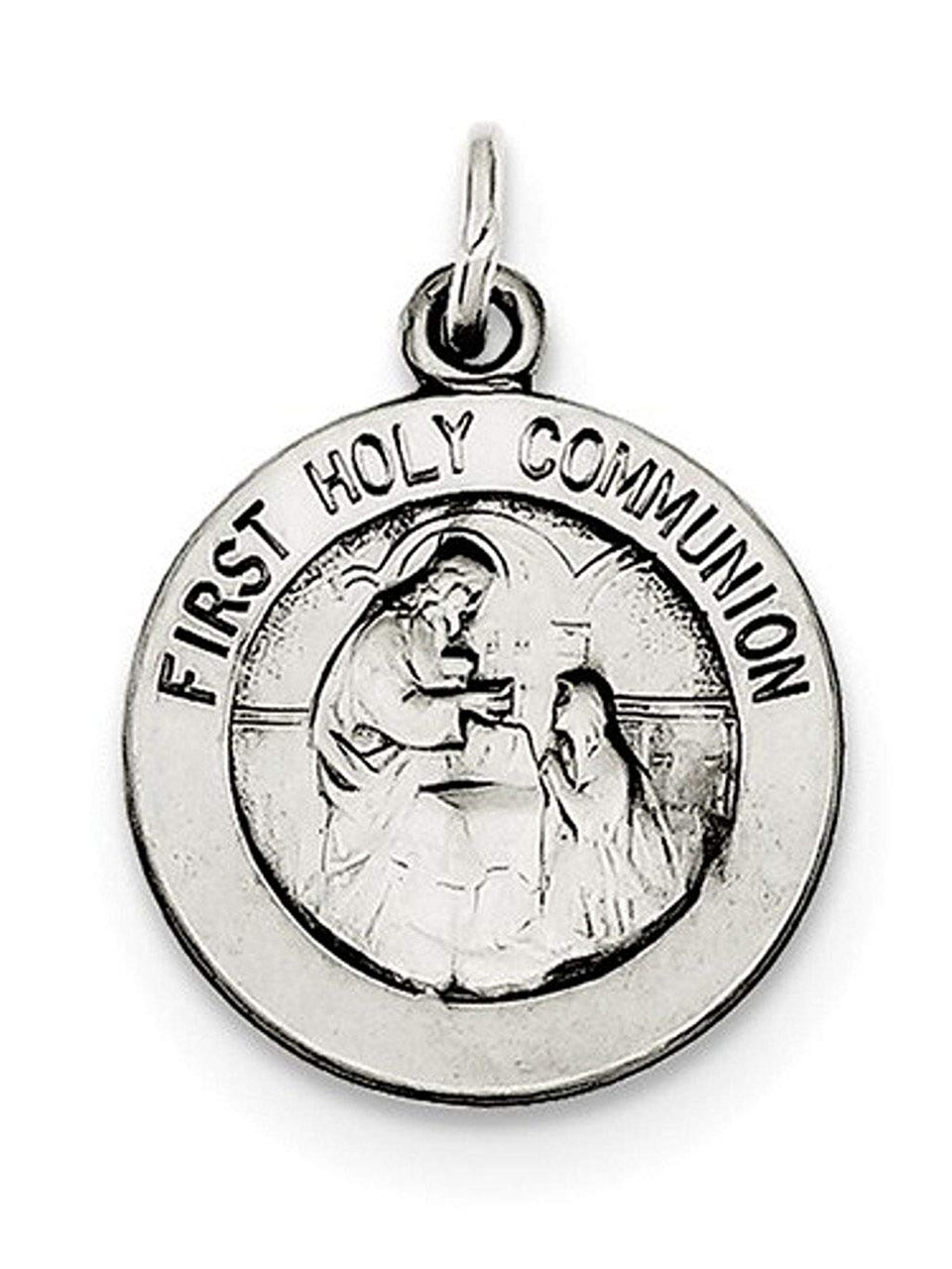 Sterling Silver Antiqued First Holy Communion Medal Charm Pendant (20X15 MM)