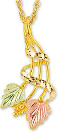 Dangling Graduated Leaf Pendant Necklace, 10k Yellow Gold, 12k Green and Rose Gold Black Hills Gold Motif, 18"