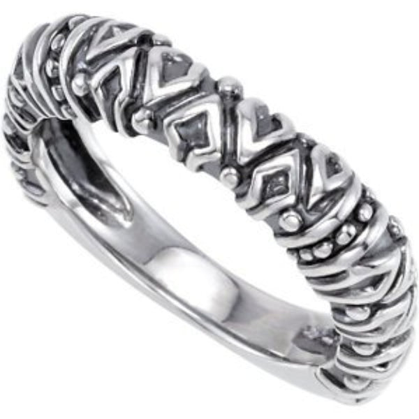 Raised Tribal Pattern 4.5mm Stackable Sterling Silver Ring, Size 7