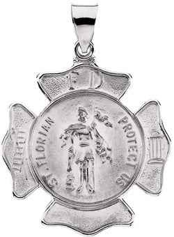 14k White Gold Hollow St. Florian Medal (25.25x25.25 MM)