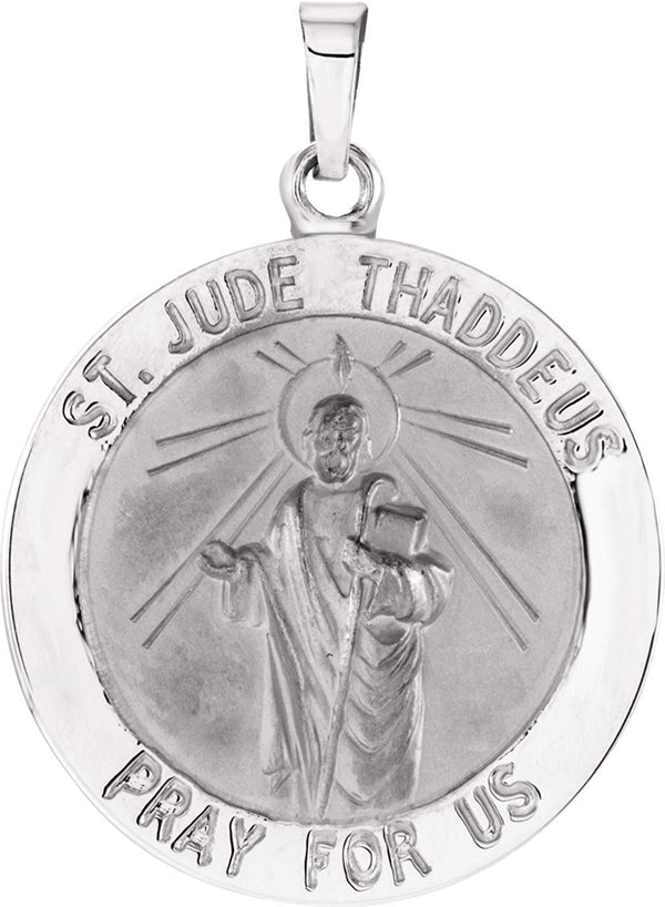 14k White Gold Round St. Jude Thaddeus Medal (22MM)