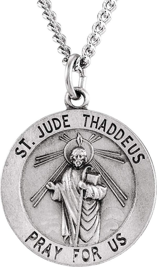 Sterling Silver Round St. Jude Thaddeus Medal Necklace, 24" (22MM)