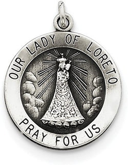 Sterling Silver Antiqued Our Lady of Loreto Medal (22X18MM)