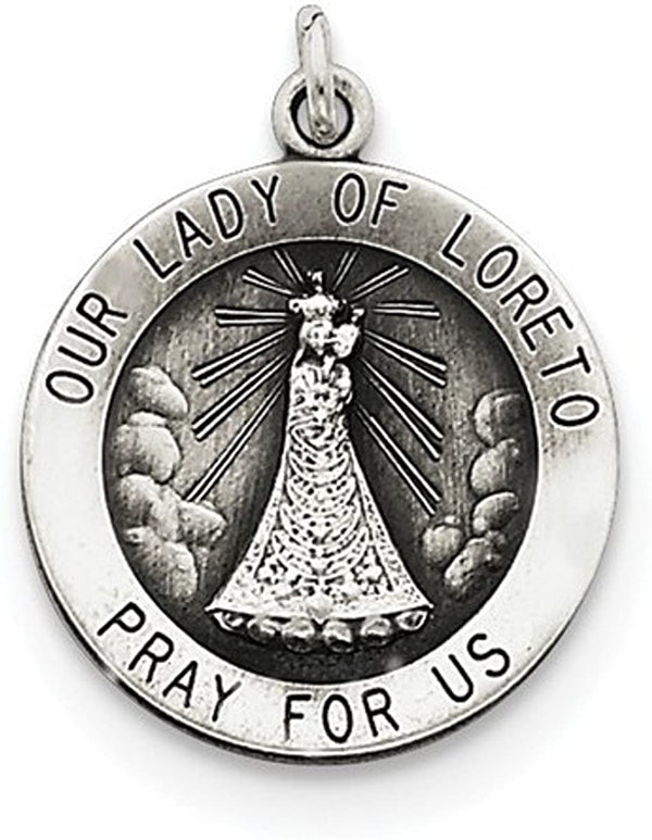 Sterling Silver Antiqued Our Lady of Loreto Medal (22X18MM)