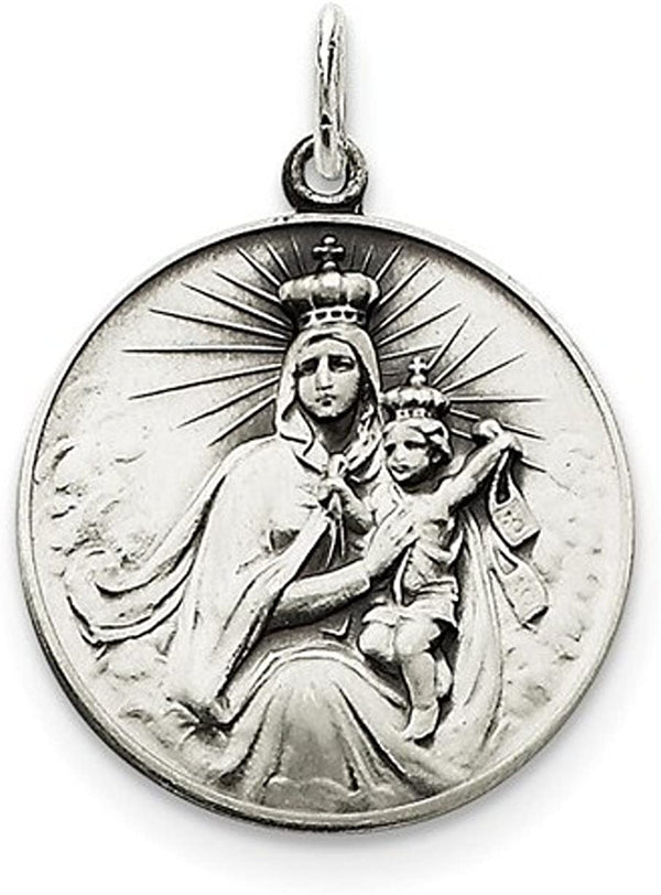 Sterling Silver Antiqued Our Lady of The Holy Scapular Medal (24X24 MM)