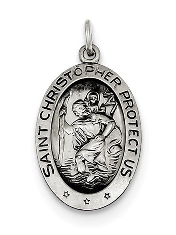 Sterling Silver Saint Christopher Medal Charm Pendant (30X18 MM)