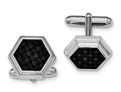 Rhodium-Plated Sterling Silver, Black Carbon Fiber Hexagon Cuff Links