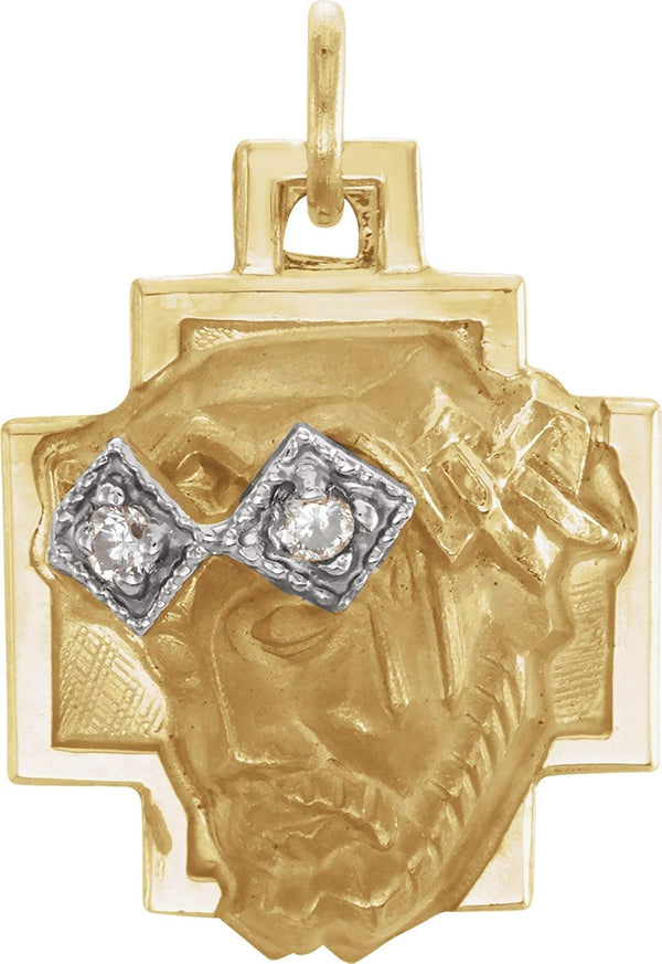 Diamond Crown Face of Jesus 14k Yellow Gold Pendant