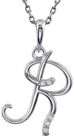 5-Stone Diamond Letter 'R' Initial Sterling Silver Pendant Necklace, 18" (.03 Cttw, GH, I2)