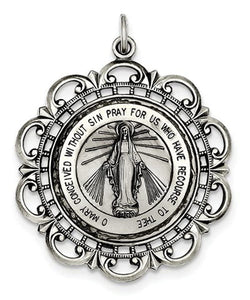 Sterling Silver Antiqued Miraculous Medal (45X35MM)