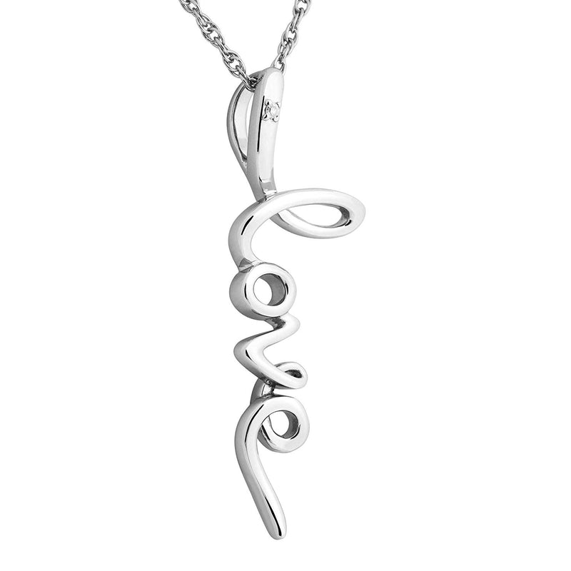 Diamond Vertical 'Love' Pendant Necklace, Rhodium Plated Sterling Silver, 18"