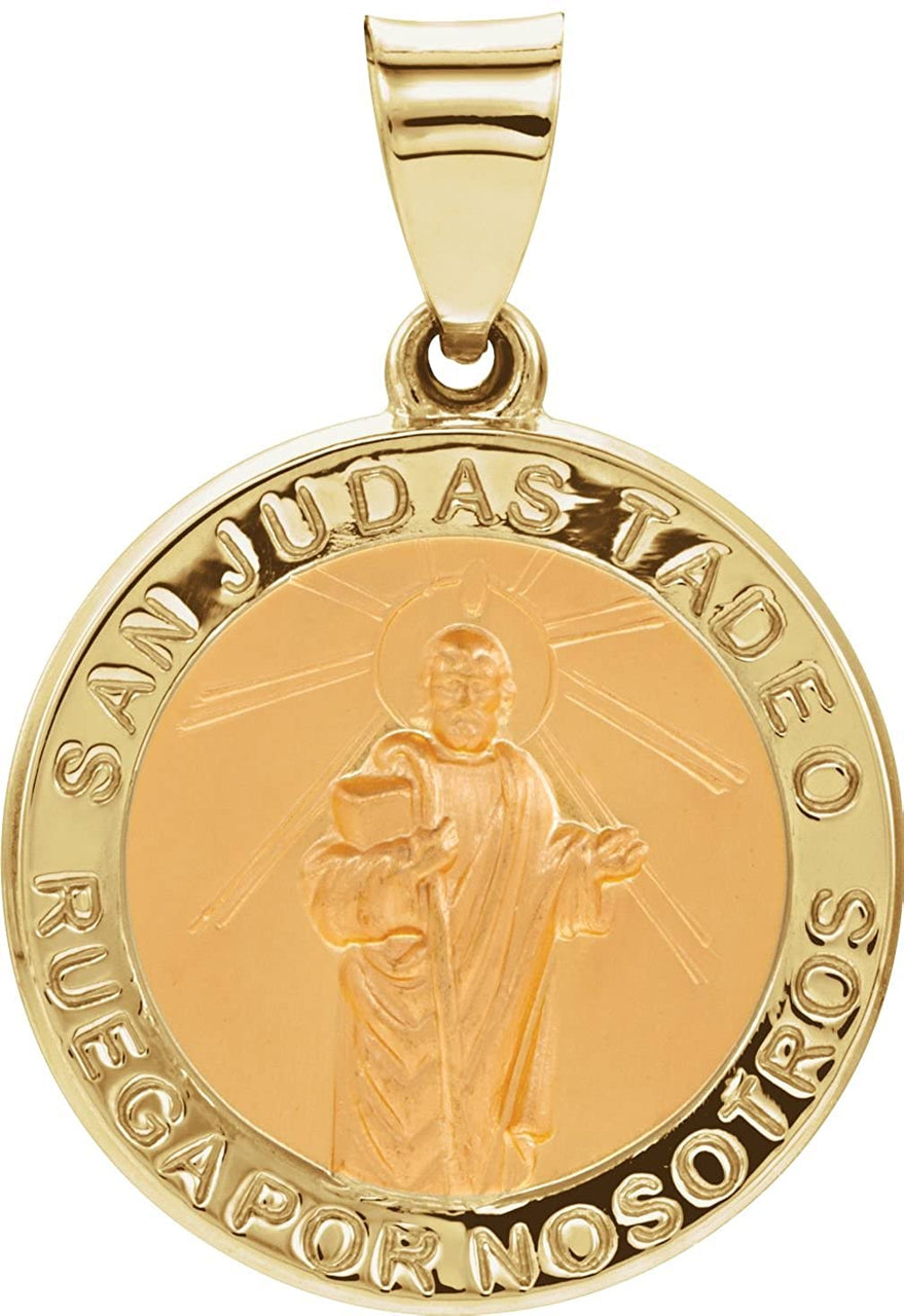 14k Yellow Gold Hollow Round Spanish St. Jude Medal (19MM)