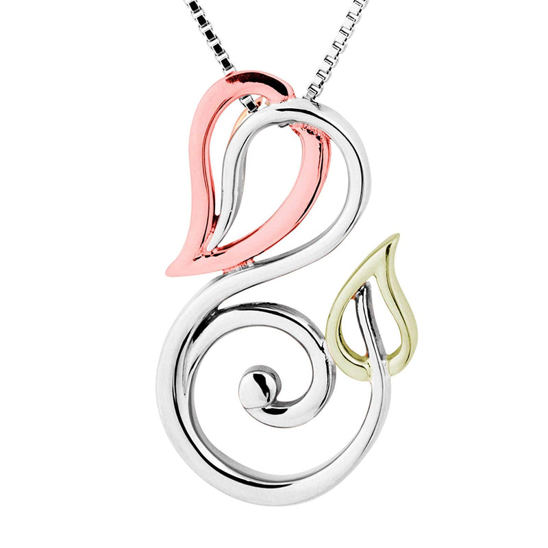 Harmony Leaf Pendant Necklace, Rhodium Plated Sterling Silver, 10k Green and Rose Gold, 18" to 22"