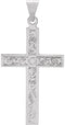 Embossed Flowers Cross 14k White Gold Pendant