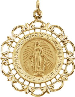 14k Yellow Gold Round Miraculous Medal (20x18 MM)